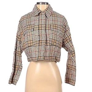 EXPRESS Cropped Plaid Button Up Blazer